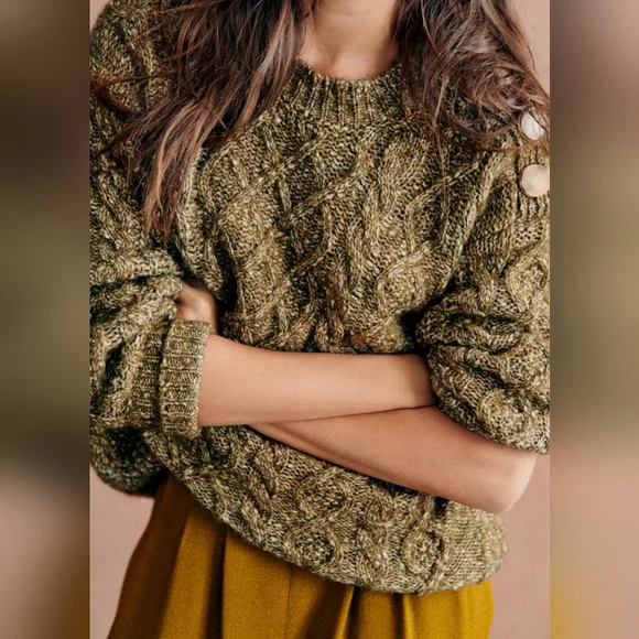 Sezane Olive Cable Knit Sweater - Picture 2 of 10